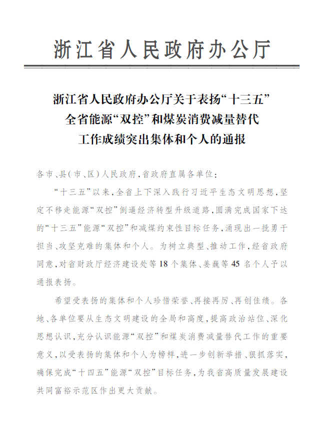 W66最给力的老牌娱乐永嘉公司付金轩获“浙江省能源‘双控’事情效果突出个人”表扬